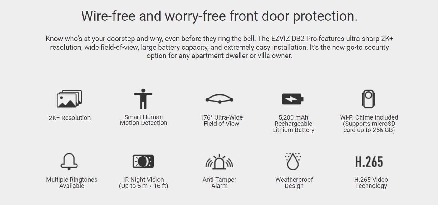 EZVIZ DB2/PRO 5MP Wi-Fi Battery-powered Video Doorbell Kit ErTech Security  Systems