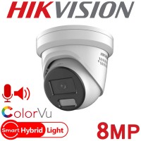 Hikvision DS-2CD2387G2H-LISU/SL 8MP Smart Hybrid Light with Audio Mic & Siren ColorVu Fixed Turret Network Camera White 2.8mm