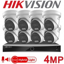 Hikvision 8CH 4K NVR CCTV System 4MP Hybrid ColorVu IP PoE White Two Way Audio Turret Camera Kit DS-7608NXI-K1/8P DS-7608NXI-K2/8P DS-2CD2347G2H-LISU/SL