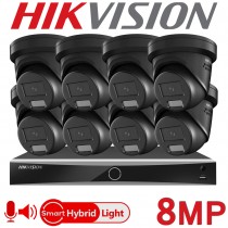 Hikvision 8CH 4K NVR CCTV System 8MP Hybrid ColorVu IP PoE Black Two Way Audio Turret Camera Kit DS-7608NXI-K1/8P DS-7608NXI-K2/8P DS-2CD2387G2H-LISU/SL