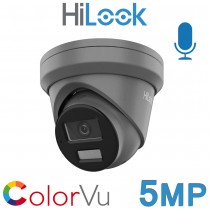 Hikvision HiLook IPC-T259H-MU 5MP 2.8MM Fixed Lens ColorVu 30m White Light 24/7 Colour Audio Mic IP PoE Network CCTV Dome Turret Camera Grey