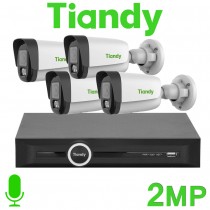 Tiandy 4CH NVR CCTV System 2MP IP PoE Audio Mic IR Bullet Camera Kit TC-R3105-I/B/P4/K/V3.0 TC-C32WP I5W/E/Y/2.8mm/V4.2